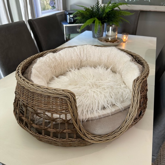 Other - Wicker Dog Bed with Cream Cushion